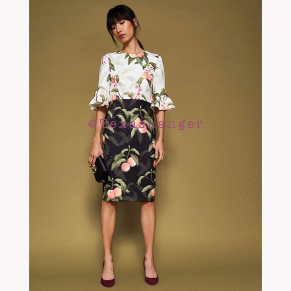NWT Ted Baker Areea Midi Dress Size 8 Peach Blossom Print